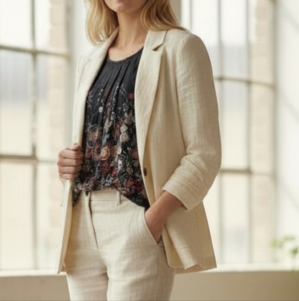 Bundle Dip Cream Women's Blazer With Floral Top Size Small